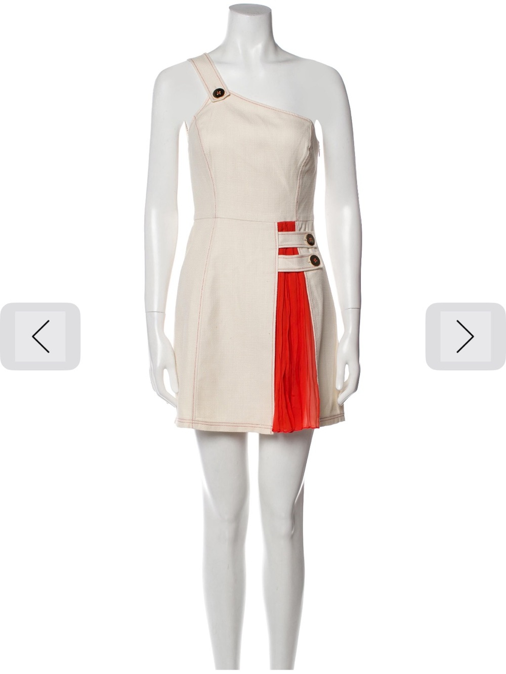 Alexis One-Shoulder Cream Dress with Red Pleat